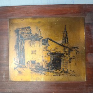 Lote siguiente: Grabado Metálico "Carpenter's Shop, Toledo" de Lionel Lindsay sobre Base de Madera