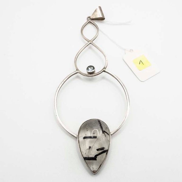 Dije de Plata con Piedra de Cuarzo Rutilado y Circonita - imagen 1