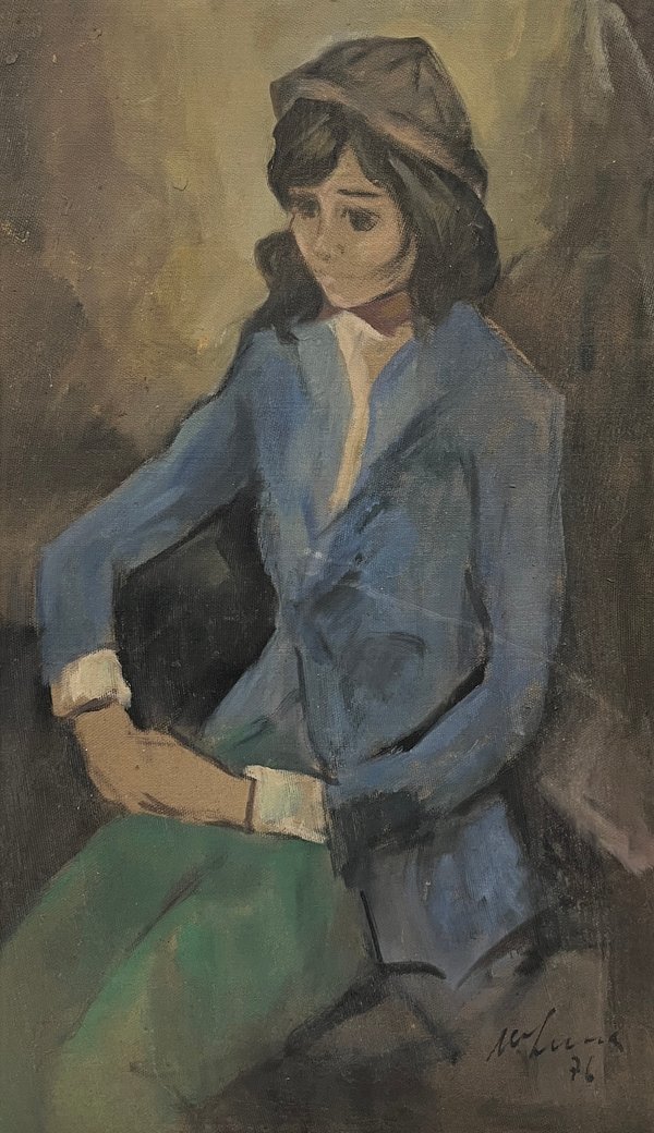 Pintura "Joven de Saco Azul" de Manuel Lima - Óleo sobre Fibra 85x50 cm - imagen 1