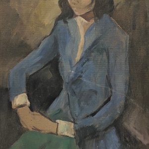Pintura "Joven de Saco Azul" de Manuel Lima - Óleo sobre Fibra 85x50 cm - imagen 1