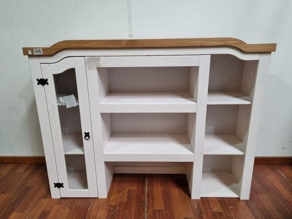 L 968 - Mueble aereo organizador en madera con terminación en blanco y tapa superior en tono madera natural (Medidas 151x36x110cm) - imagen 1