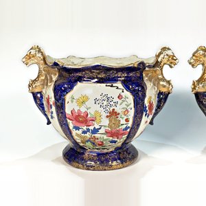 Par de Maceteros de Cerámica Inglesa Phoenix Ware con Dragones y Flores - imagen 3