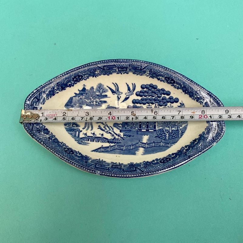 Plato ovalado azul y blanco inglés Staffordshire - imagen 4