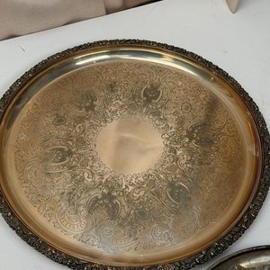 Lote de Bandejas y Platos de Metal Plateado Estilo Antiguo - imagen 12