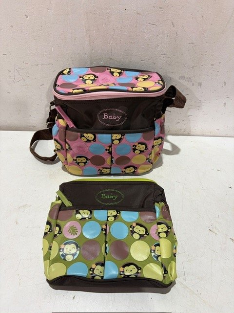 Set de 2 Bolsos Maternos para Bebé con Diseño de Monos y Círculos