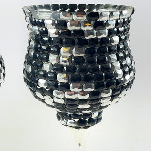 Par de Copones Hialinos Decorados con Cristales Negros y Plateados - imagen 4