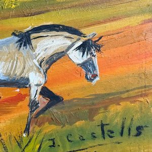 Óleo "Caballos" de Juan Castells, 50 x 74 cm - imagen 4