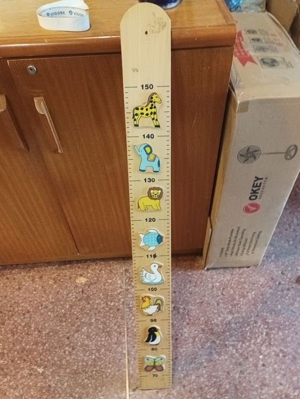 Lote siguiente: Tabla de medición infantil de madera con diseño animales