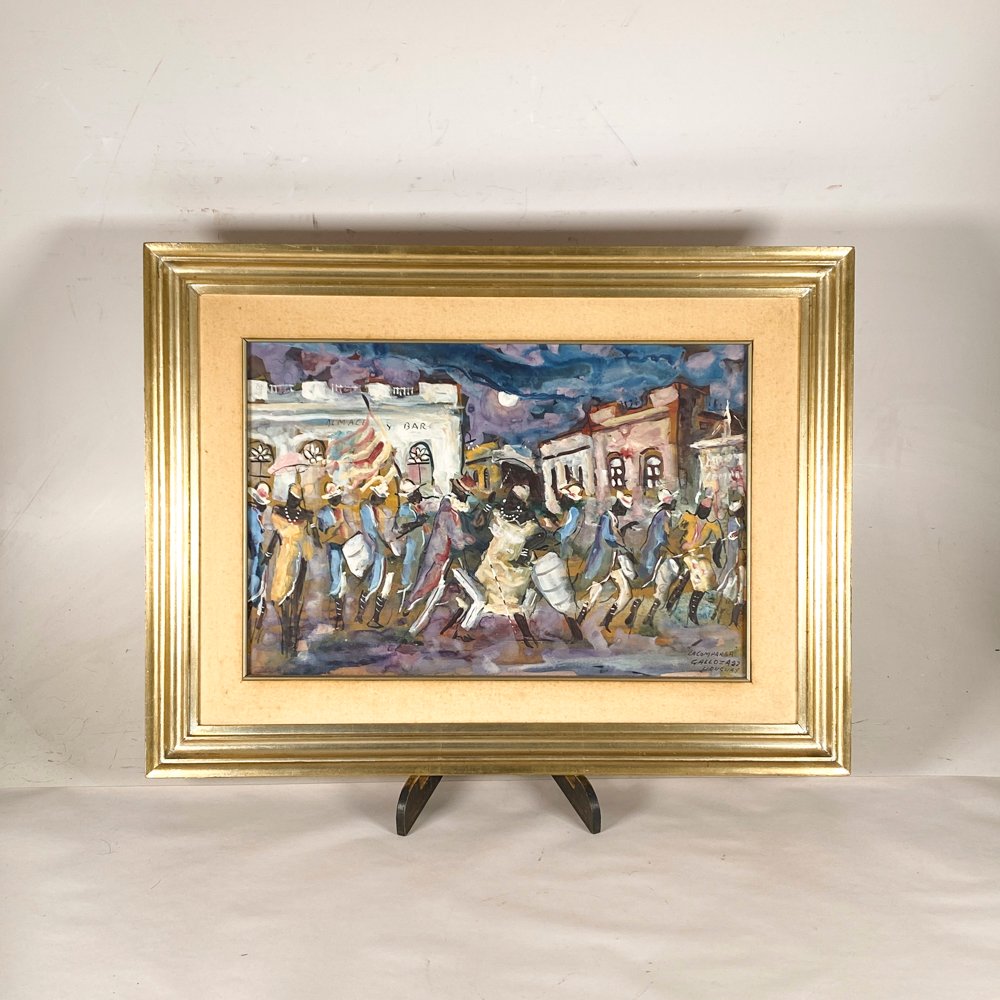 Cuadro "La Comparsa" de Rubén Galloza, Candombe Uruguayo, 32 x 49 cm