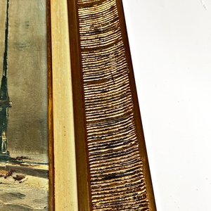 Cuadro al óleo de paisaje urbano invernal, firmado, con marco de madera - imagen 6