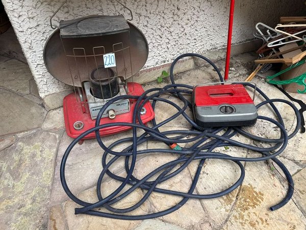 Estufa a Kerosene, Aspiradora Manual, Manguera y Lote de Perchas