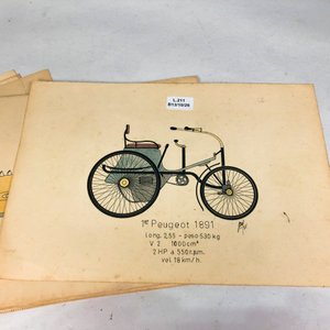 Lote de Dibujos de Autos Antiguos: Peugeot, Miller y Auto Union - imagen 3