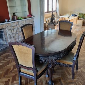 Juego de Comedor Antiguo Estilo Chippendale: Mesa Ovalada Extensible y 6 Sillas - imagen 3