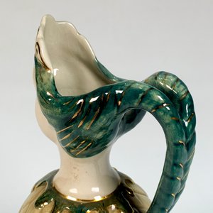 Jarra de cerámica antigua con rostro de dama, verde y gris, 25 cm - imagen 4