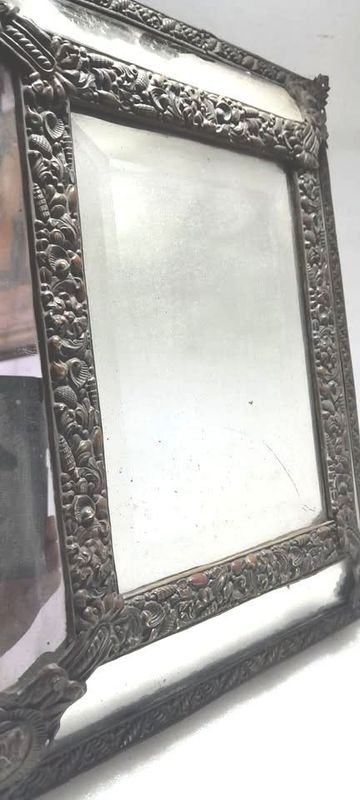 Antiguo Espejo Frances con Marco de Bronce Labrado y Cristal Viselado - imagen 10
