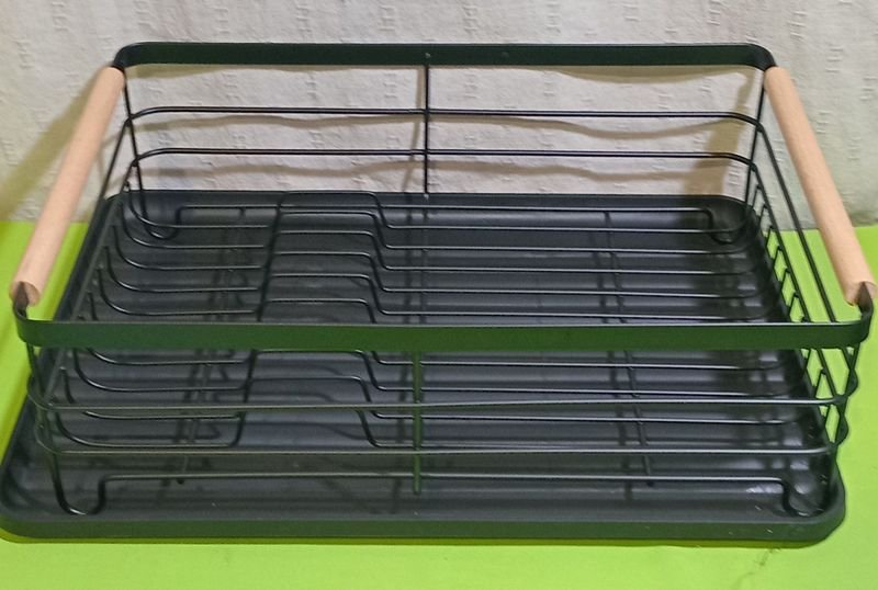 Escurridor de Cubiertos Metálico Negro Mate con Asas de Bambú