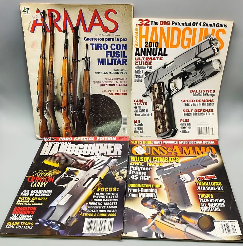 Lote de 4 Revistas Especializadas: Armas, Handguns y Guns & Ammo