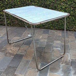 Mesa Plegable Antigua con Detalles y Cubierta de Azulejos - imagen 2