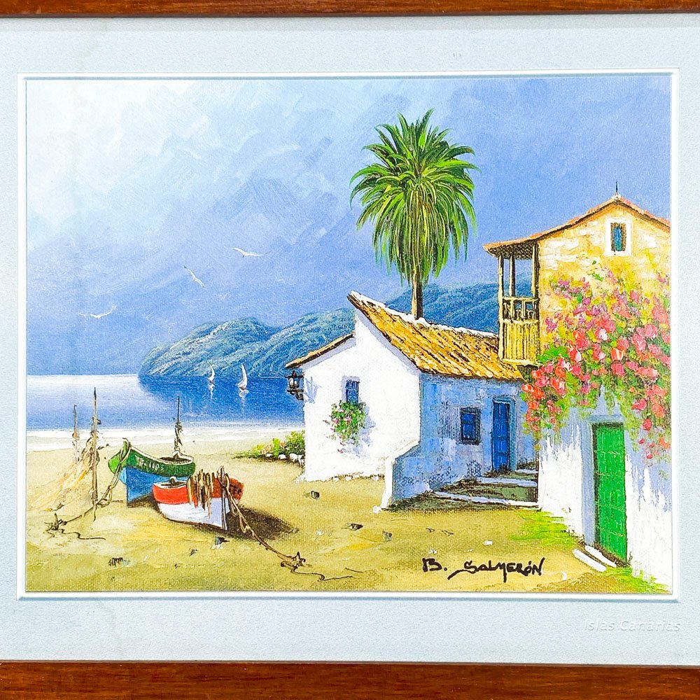 Dos pinturas de escena de playa y castillo - imagen 2