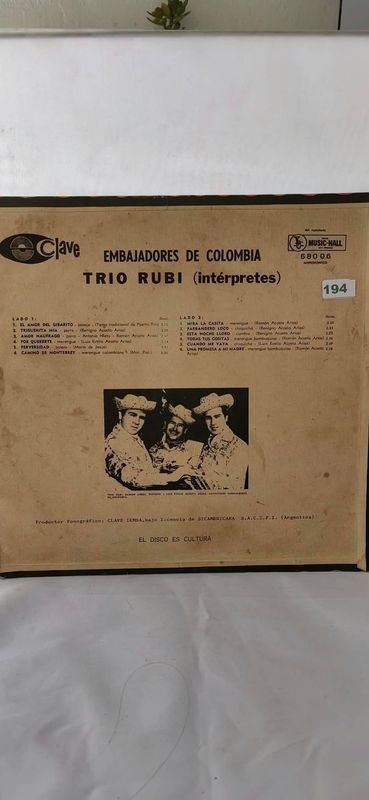 Disco de Vinilo "Embajadores de Colombia" por Trío Rubí - imagen 1