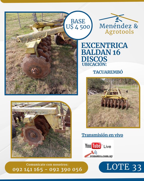 Excéntrica Baldan de 16 Discos para Tractor