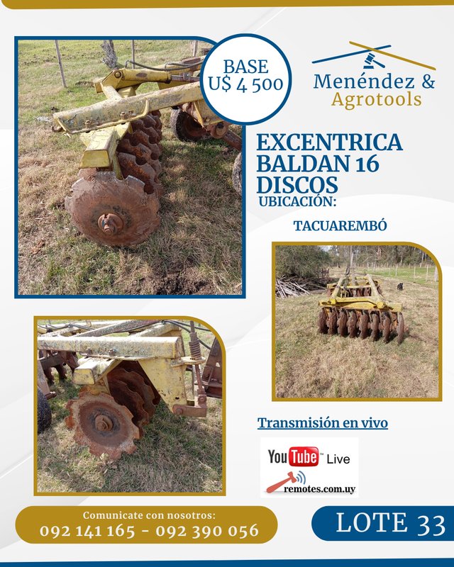 Excéntrica Baldan de 16 Discos para Tractor