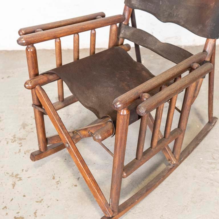 Sillón mecedora plegable de madera y cuero para restaurar - imagen 2