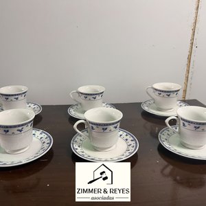 Juego de Tazas de Café con Platillos, Diseño Floral Azul - imagen 3