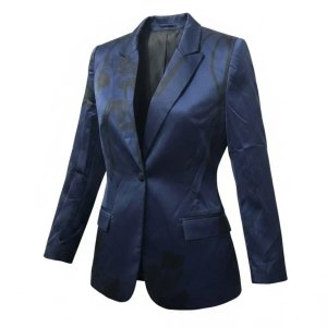 Blazer Satinado Azul Marino Janis con Estampa Abstracta Negra - Talle 2 - imagen 1