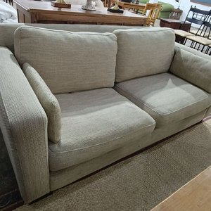 Sillón de 2 cuerpos tapizado en tela rústica beige - imagen 4