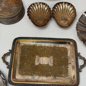 Lote de Bandejas y Platos de Metal Plateado Estilo Antiguo - imagen 9