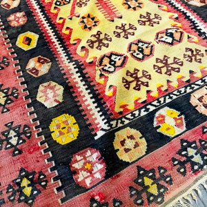 Alfombra Kilim de Lana Beige, Rosa y Marrón con Dibujos Geométricos - imagen 2