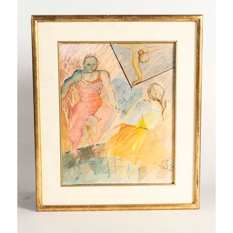 Pintura mixta "Circo" de estilo impresionista