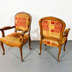 Par de Sillones Luis XV Estilo Roble Tapizado Floral - imagen 4