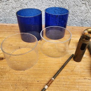 Partes de Faroles: Vidrios Azules y Piezas de Bronce - imagen 3