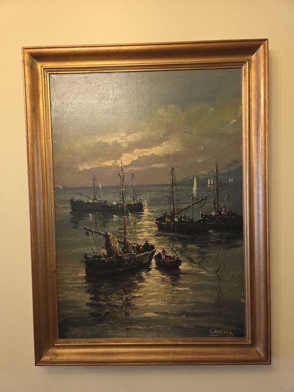 Pintura marina firmada Carrara, óleo sobre lienzo