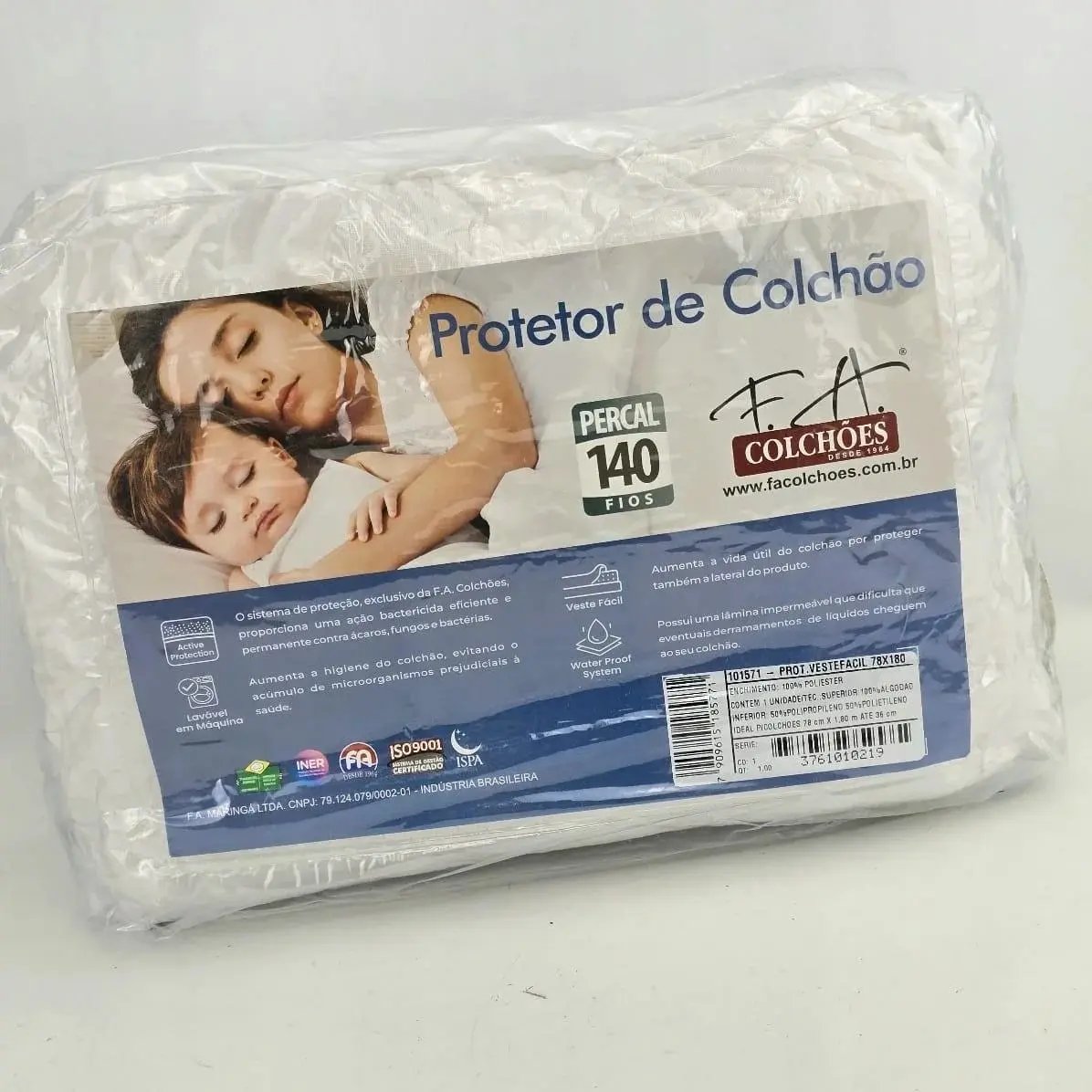 Protector de Colchón 1 Plaza F.A. Colchões Percale 140 Hilos