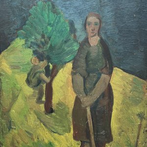 Miguel Angel Pareja "Niño en el árbol" Óleo sobre Fibra 47 x 37 cm - imagen 1