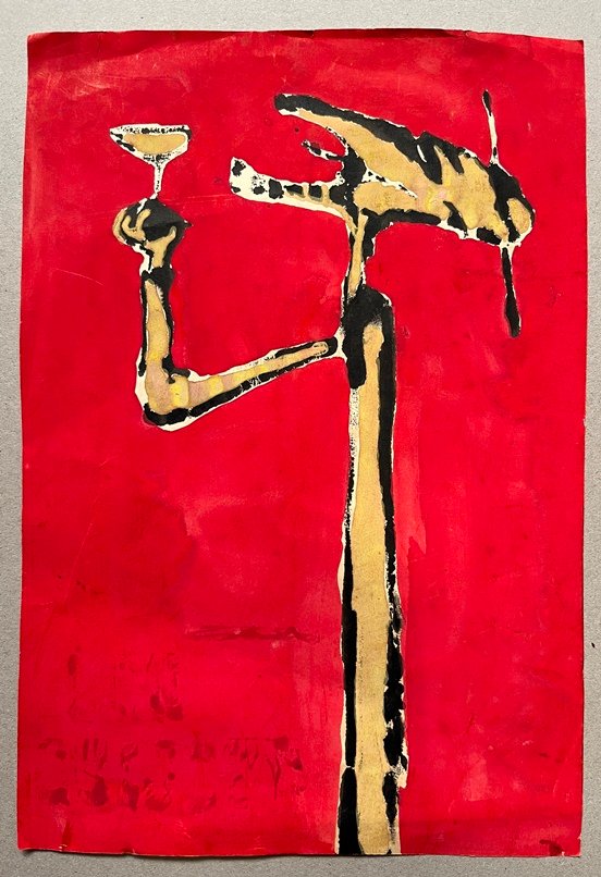Hermenegildo Sabat - Figura con copa en tempera sobre papel