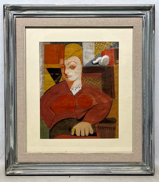 Lote siguiente: Pintura de mujer con vestido rojo y cabello amarillo