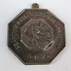 Medalla Argentina Cobre Plateado 1979 Reapertura Hipódromo San Isidro Miguel Ángel Cesari - imagen 2