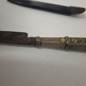 Cuchillo antiguo Solingen con cabo de plata y oro - imagen 6