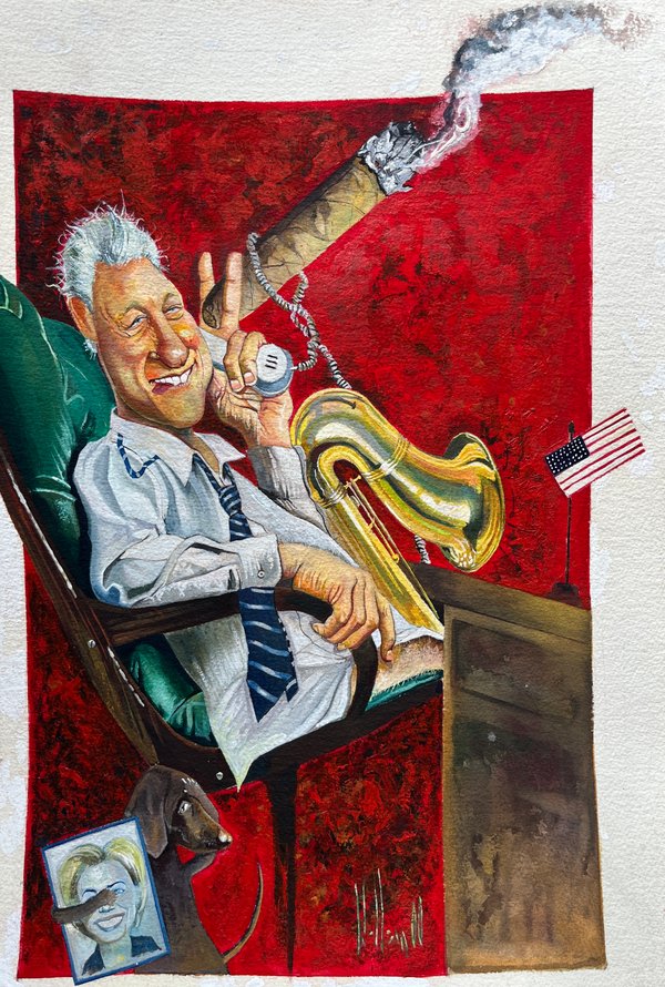 Obra de William Ferreira: "Bill Clinton" en Tempera sobre Cartulina