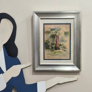 Carlos María Herrera: Acuarela de Palmera Firmada, Marco Plateado - imagen 7