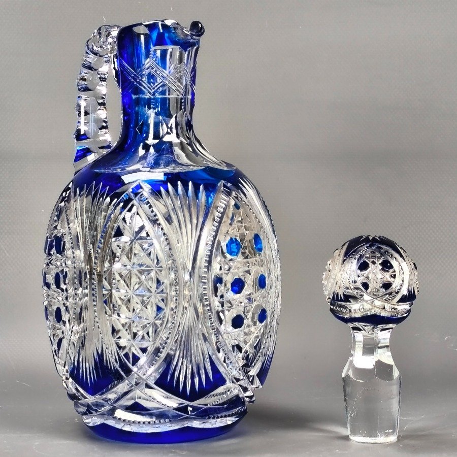 Botellón de cristal tallado en tonos hialinos y azul - imagen 7