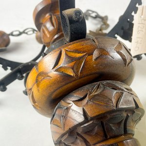 Colgante de Hierro y Madera con Pantalla Opalina y Aplique - imagen 4