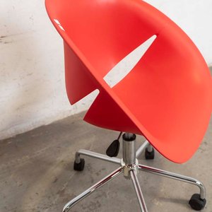 Sillón de Oficina Giratorio PVC Rojo con Patas Cromadas y Ruedas - imagen 2