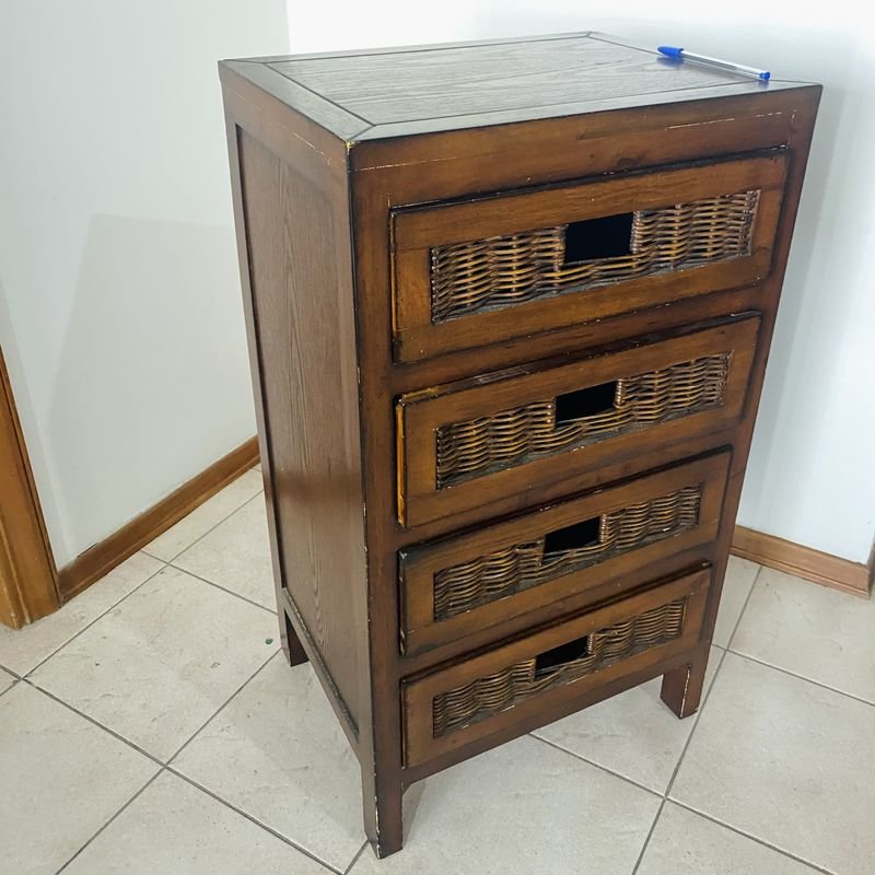 Cajonera de madera y mimbre para cuatro cajones - imagen 3