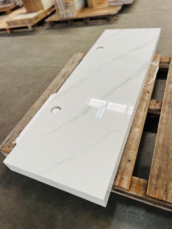 Mesada de Baño Doble Blanca con Vetas - imagen 1