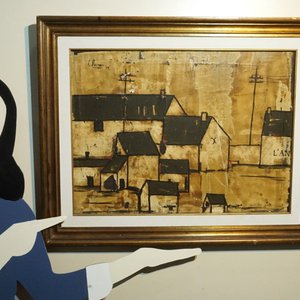 Pintura "Techos" de Jorge Ruano, Acrílico sobre Lienzo Firmado y Fechado 1979 - imagen 5